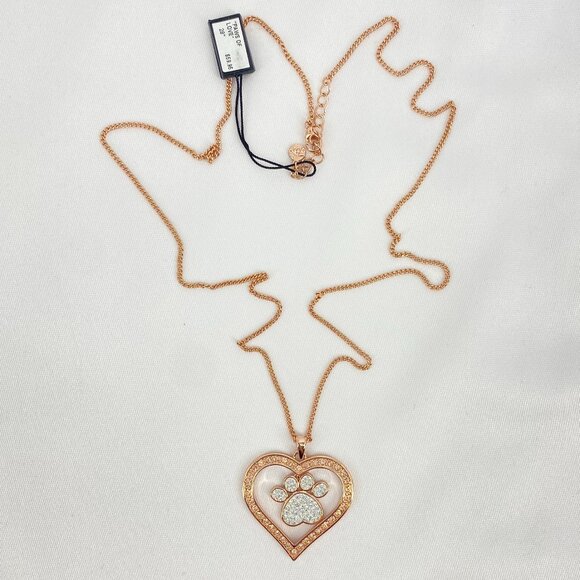 FAC Paws Of Love Crystal Heart Paw Pendant Necklace - Picture 6 of 10